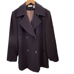 Ann Taylor ~ Navy double Breasted Coat Wool Cashmere ~ size 2 ~iridescent lining